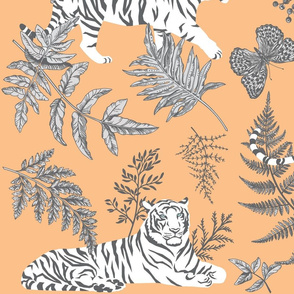 white tigers in wild field - orange