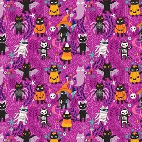 Purple Spooky happy Halloween black cats.  