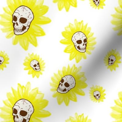 Spooky Sunflower Skulls on White