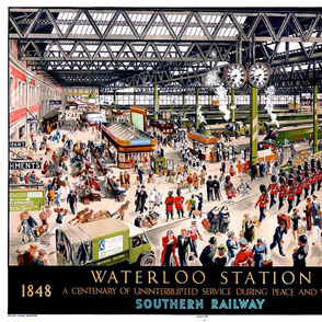 81-16 London Waterloo Station Centennial Travel Poster - 1948