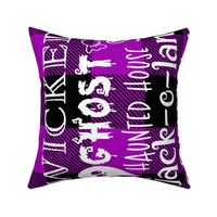Halloween Subway Art Typography on purple plaid rotated - 54 x 36 inches