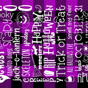 Halloween Subway Art Typography on purple plaid rotated - 54 x 36 inches