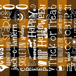 Halloween Subway Art Typography on orange plaid rotated - 54 x 36 inches