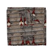 Hanging with my Gnomies Buffalo Plaid on dark wood - 18 inch square