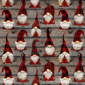 Red Buffalo Plaid Gnomes on BarnWood - medium scale