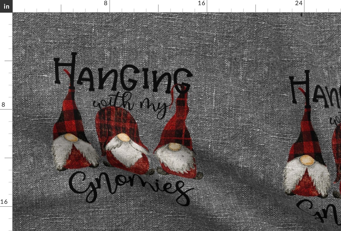 Hanging with my Gnomies Buffalo Plaid on grey linen - 18 inch square