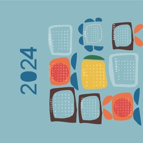 2024 Tea Towel Calendar Retro Block Blue  