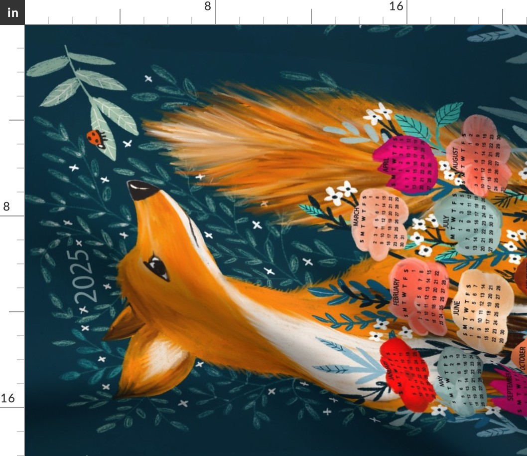 fox calendar 2024 Fabric Spoonflower