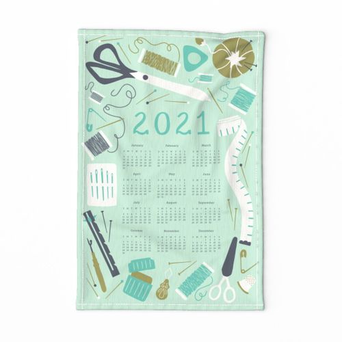Spoonflower Tea Towel Neighborhood Trees Tea Towel Calendar 2021 Linen Cotton 