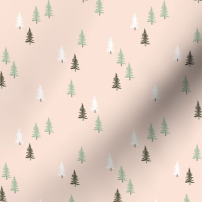 Little woodland pine tree forest christmas trees holiday seasonal winter print soft pastel beige green