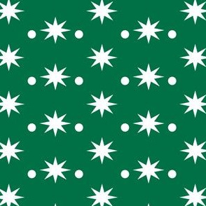 White Stars and Dots on Green Background