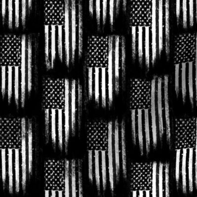 US Flag - distressed black and white flag..