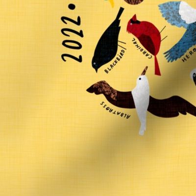 An Alphabet of Birds 2022 calendar tea towel (sunshine yellow)