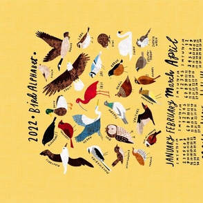 An Alphabet of Birds 2022 calendar tea towel (sunshine yellow)