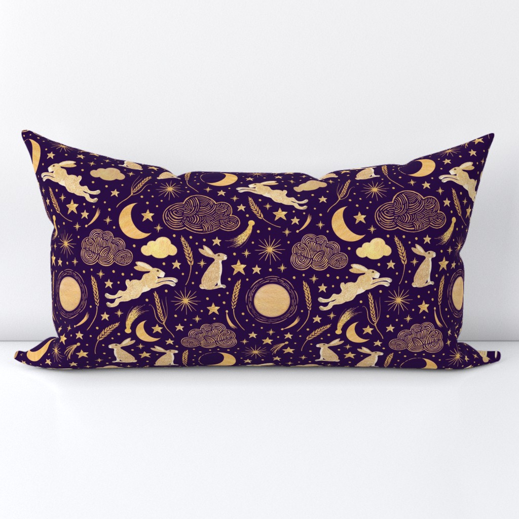 Harvest Moon Hares - Golden on purple