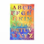 Watercolor Rainbow Retro Alphabet Tea Towel