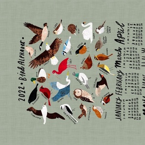 An Alphabet of Birds 2022 calendar tea towel (light green)