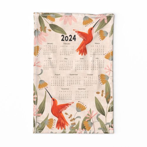 Spoonflower Tea Towel 2021 Calendar Robin Bird Winter Christmas Linen Cotton 