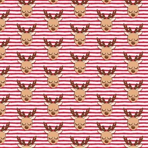 (1.25" scale) Cute Reindeer - Christmas Holiday fabric - red stripes - LAD20BS