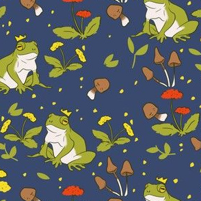 Cottage Core Frogs on Navy Blue