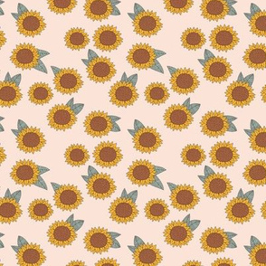 Sunflower poppy blossom garden leaves and boho style flowers baby nursery yellow green peach SMALL