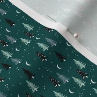 Christmas forest pine trees and snowflakes winter night new magic moon boho green mint black XS
