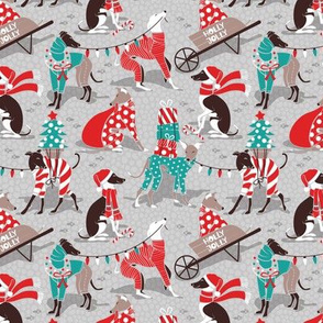 Tiny scale // Greyhounds Christmas dogwalk // grey background