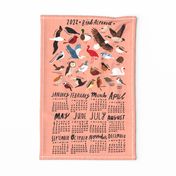 An Alphabet of Birds 2022 calendar tea towel (pink)