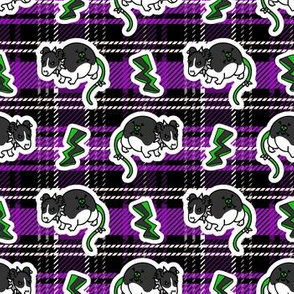 Cute punk rat with lightning on plaid background.