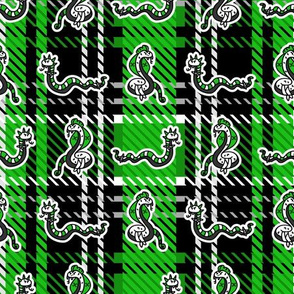  Cute punk snake reptile on plaid background.
