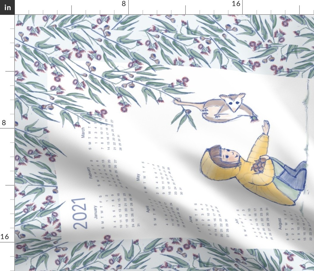 2021 calendar tea towel - girl & possum