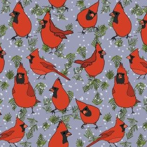 Fat Red Cardinals in Winter - grey