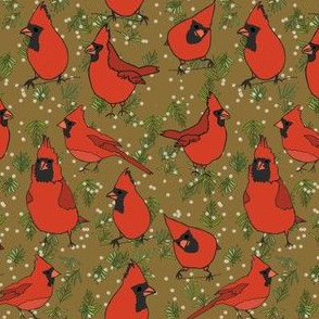 Fat Red Cardinals in Winter - brown