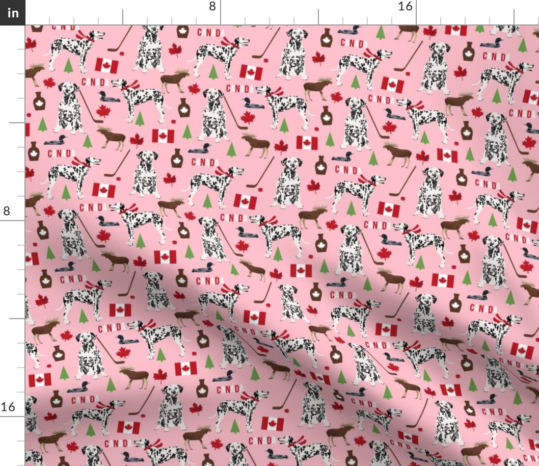 dalmatian canada fabric - cute dogs design - pink