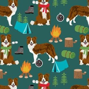 red border collie camping fabric - dog, dogs, pet, cute - green