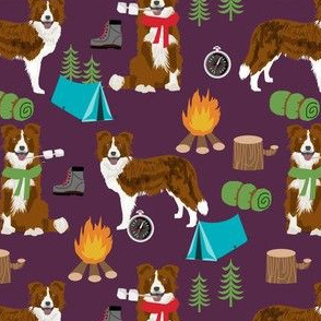 red border collie camping fabric - dog, dogs, pet, cute - purple