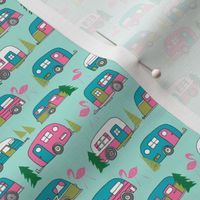 SMALL vintage camper // mint and pink vintage campervan fabric cute retro flamingo pattern print andrea lauren design