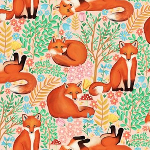 Little Foxes in a Fantasy Forest on Pink - Small Scale