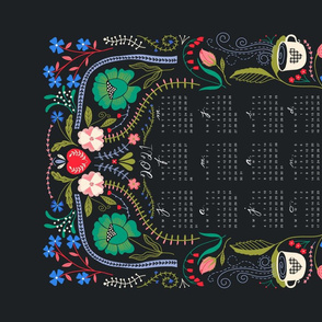 Folk Floral 2021 Calendar Tea Towel
