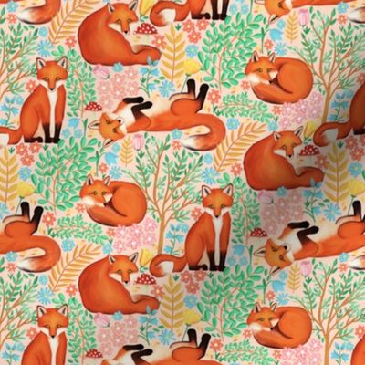 Little Foxes in a Fantasy Forest on Pink - Tiny Scale