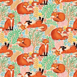 Little Foxes in a Fantasy Forest on Pink - Tiny Scale