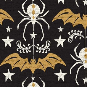 Night Creatures - Halloween Bats and Spiders Black Gold Large Scale