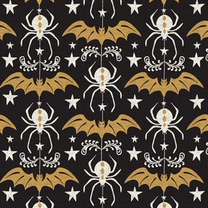 Night Creatures - Halloween Bats and Spiders Black Gold Regular Scale