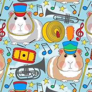 guinea pigs in a marching band on blue
