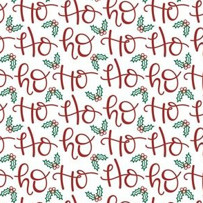 Small Ho Ho Ho Santa Christmas Script Lettering with Holly Berry Leaves