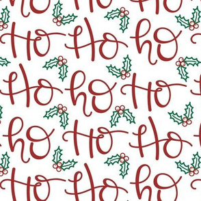Medium Ho Ho Ho Santa Christmas Script Lettering with Holly Berry Leaves