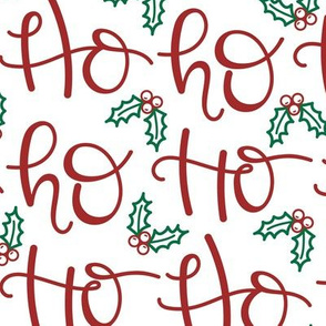 Large Ho Ho Ho Santa Christmas Script Lettering with Holly Berry Leaves