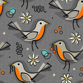 Happy Robins! - Orange/gray - Summer