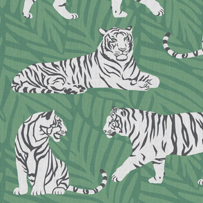 white tigers - green abstract palms