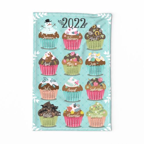 seasonal cupcake calendar 2022 tea towel 